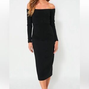 NWT TUCKERNUCK Alva Black Off-Shoulder Midi Dress | Size 4